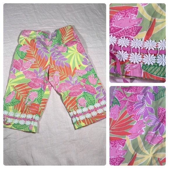Lilly Pulitzer Tropical Rainforest Frog Printed Capri Pants Girls Size 6X Vtg - Picture 1 of 16